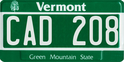 VT license plate CAD208
