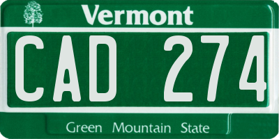 VT license plate CAD274
