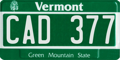 VT license plate CAD377