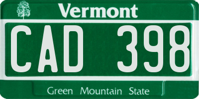 VT license plate CAD398