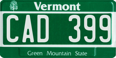 VT license plate CAD399