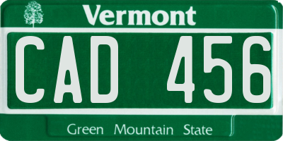 VT license plate CAD456