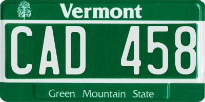 VT license plate CAD458