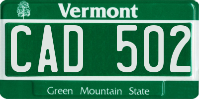 VT license plate CAD502