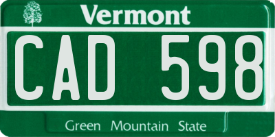 VT license plate CAD598