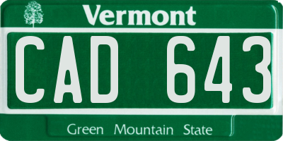 VT license plate CAD643