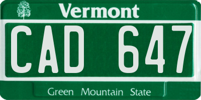 VT license plate CAD647