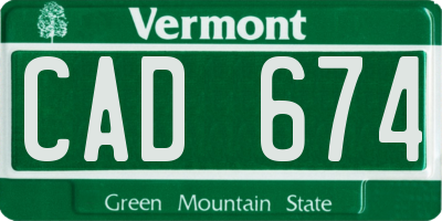 VT license plate CAD674