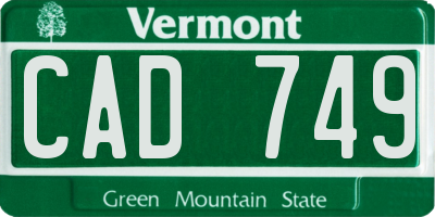 VT license plate CAD749
