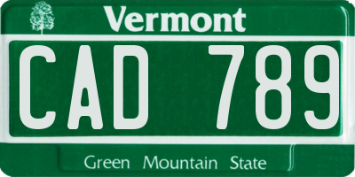 VT license plate CAD789