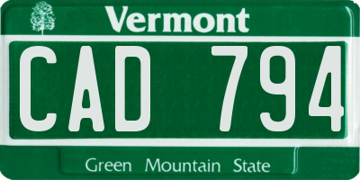 VT license plate CAD794