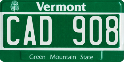 VT license plate CAD908