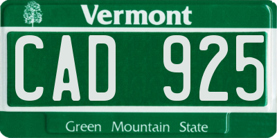VT license plate CAD925