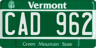 VT license plate CAD962