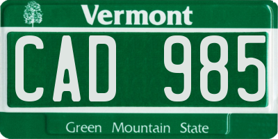 VT license plate CAD985