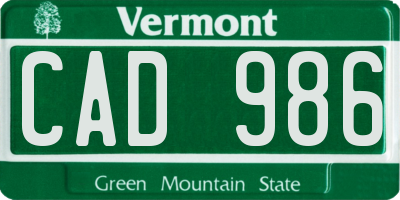 VT license plate CAD986