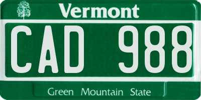 VT license plate CAD988