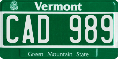 VT license plate CAD989