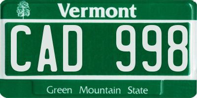 VT license plate CAD998