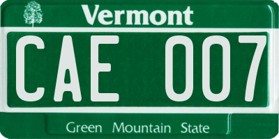 VT license plate CAE007
