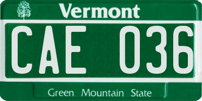 VT license plate CAE036