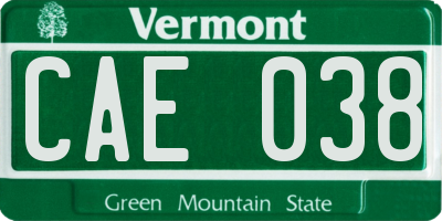 VT license plate CAE038