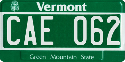 VT license plate CAE062