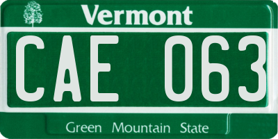 VT license plate CAE063