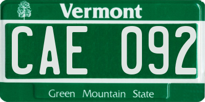 VT license plate CAE092
