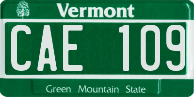 VT license plate CAE109