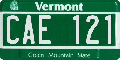 VT license plate CAE121