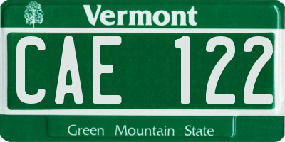 VT license plate CAE122
