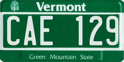 VT license plate CAE129