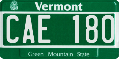 VT license plate CAE180
