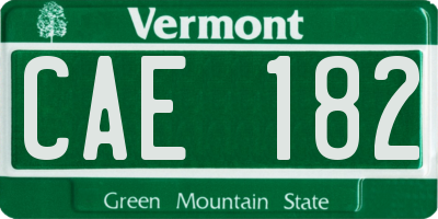 VT license plate CAE182
