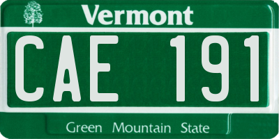 VT license plate CAE191
