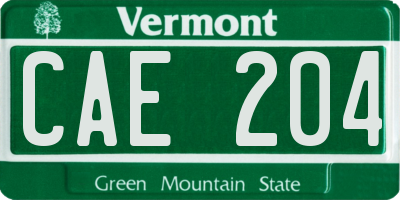 VT license plate CAE204