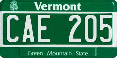 VT license plate CAE205