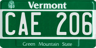 VT license plate CAE206