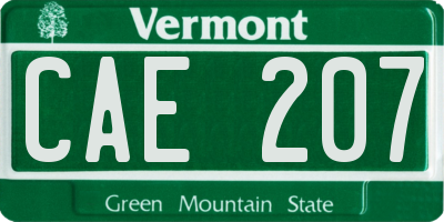 VT license plate CAE207