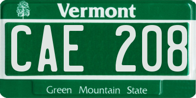 VT license plate CAE208