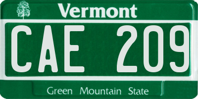 VT license plate CAE209