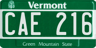 VT license plate CAE216