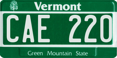 VT license plate CAE220