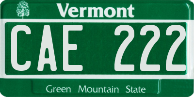 VT license plate CAE222