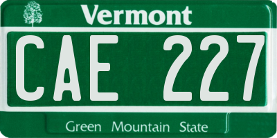 VT license plate CAE227