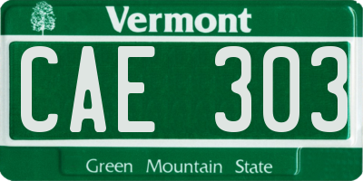VT license plate CAE303