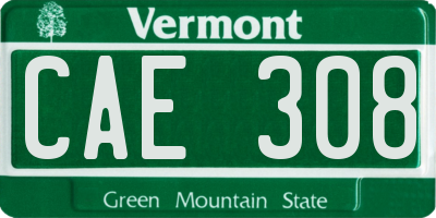 VT license plate CAE308