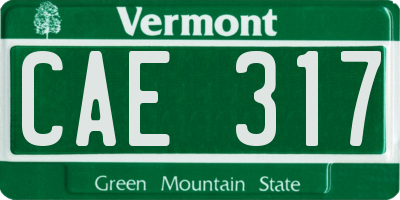 VT license plate CAE317