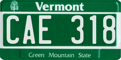 VT license plate CAE318